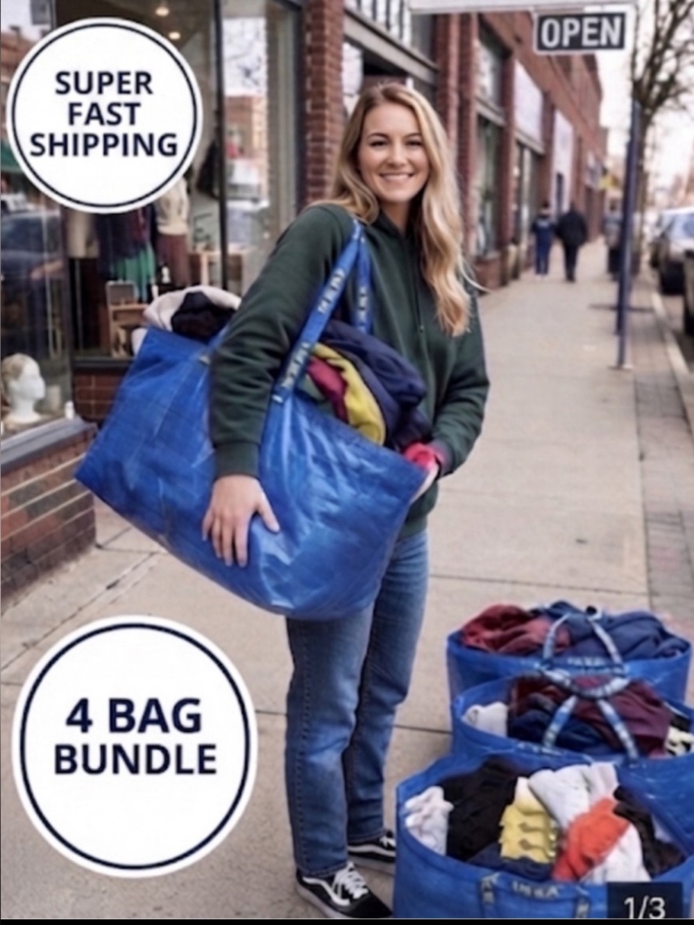 IKEA frakta reusable huge blue bags, four bags included